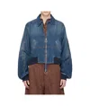 Edward Cuming Blue Bottom Heavy Denim Bomber Jacket In Blue