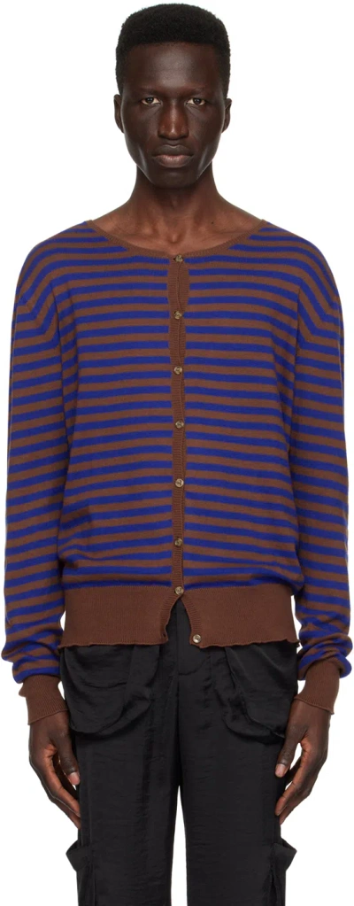 Edward Cuming Brown & Blue Stripe Cardigan In Blue-brown