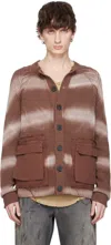 Edward Cuming Brown Cotton Tyre Track Washed Cardigan In Washed Brown