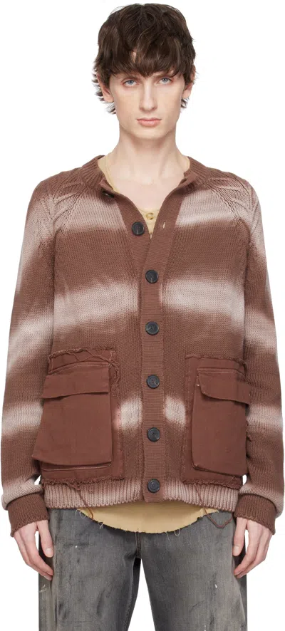 Edward Cuming Brown Cotton Tyre Track Washed Cardigan In Washed Brown