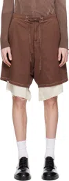 Edward Cuming Exploded Piece Dyed Shorts Brown In Washed Brown/cream