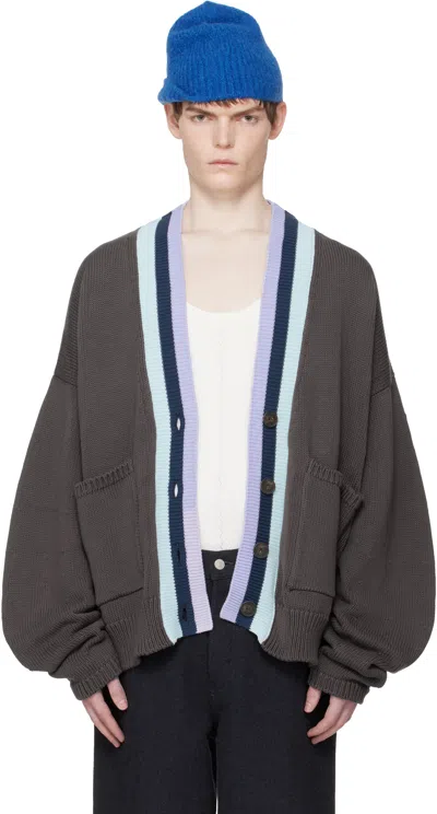 Edward Cuming Brown Heart Throb Cardigan In Gray