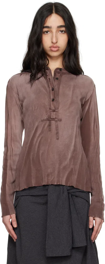 Edward Cuming Brown Light Cotton Jersey Tyre Tracks Henley In Washed Brown