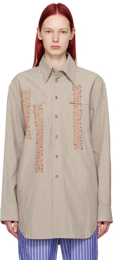 Edward Cuming Brown Printed Shirt In Brown-green/ Brown