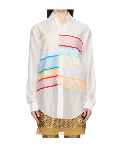 Edward Cuming Collage Heart Throb Collared Shirt In White