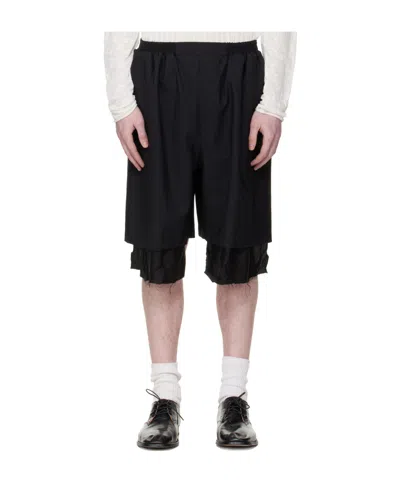 Edward Cuming Exploded Lining Fleece Elastic Waist Shorts In Black