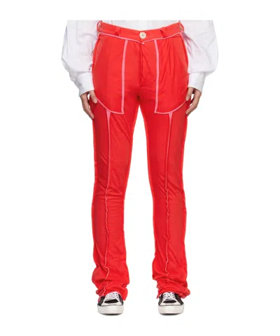 Edward Cuming Frayed Edge Casual Pants In Red