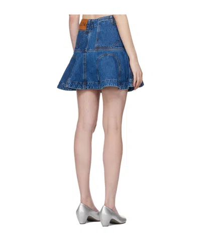 Edward Cuming Godet Patchwork Denim Mini Skirt In Blue