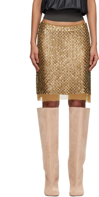 Edward Cuming Gold Hand Embroidered Sequin Midi Skirt In Multi