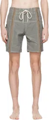 Edward Cuming Gray & Beige Micro-check Cum Swim Shorts In Grey/beige