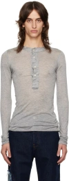 Edward Cuming Gray Raw Stack Henley In Grey Marl