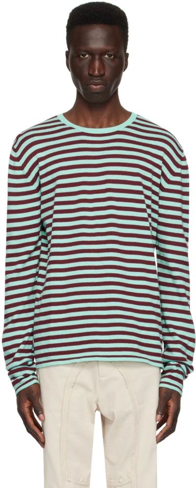 Edward Cuming Green & Burgundy Stripe Sweater In Aqua Green-burgandy