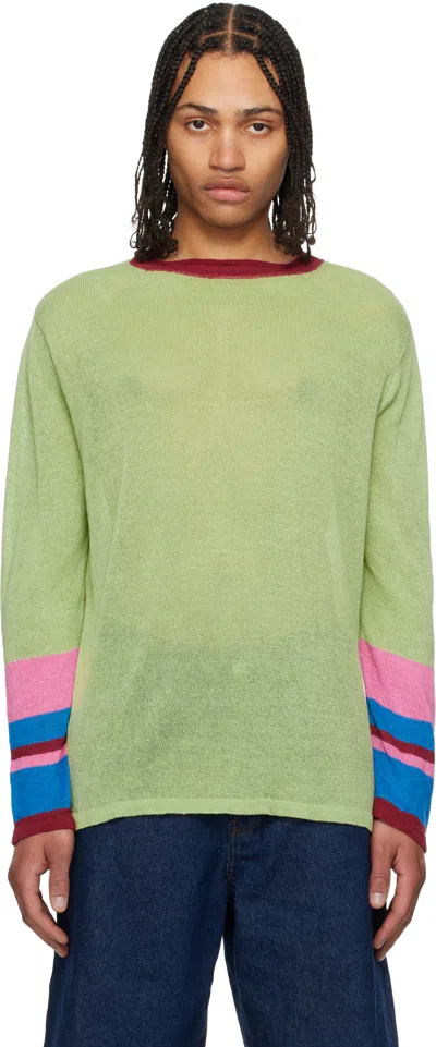 Edward Cuming Green & Red Half Moon Linen Sweater In Lime-sangria-pink-bl