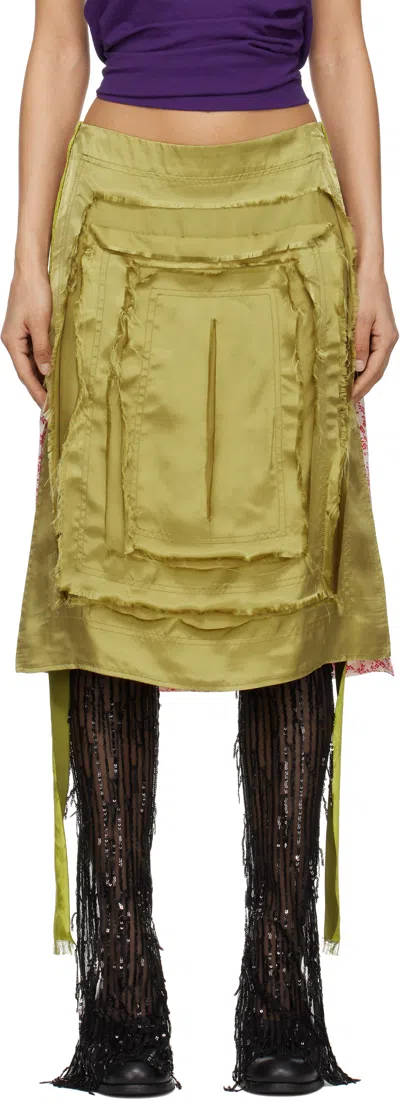 Edward Cuming Green & Red 'scratch The Itch' Flappy Midi Skirt In Dijon/red-white