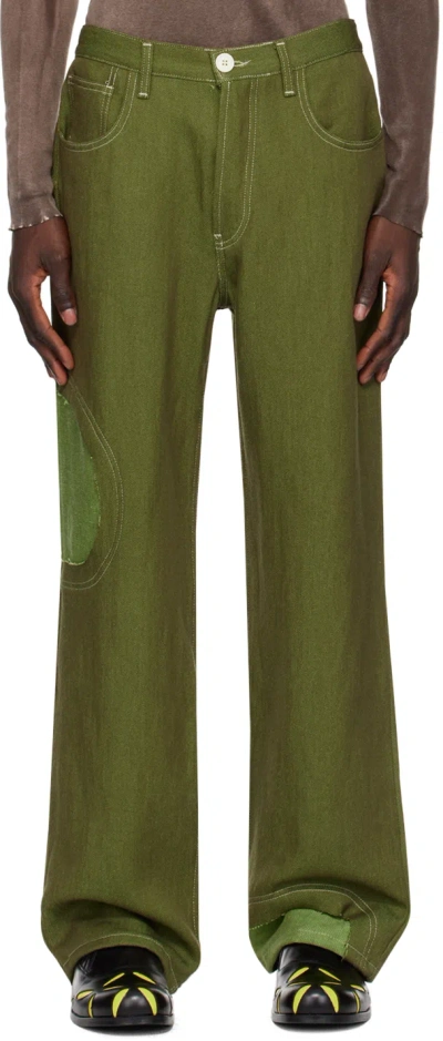 Edward Cuming Green Circle Window Jeans In Dark Green