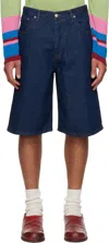 Edward Cuming Indigo Lightweight Denim Circle Window Shorts In Indigo Wash