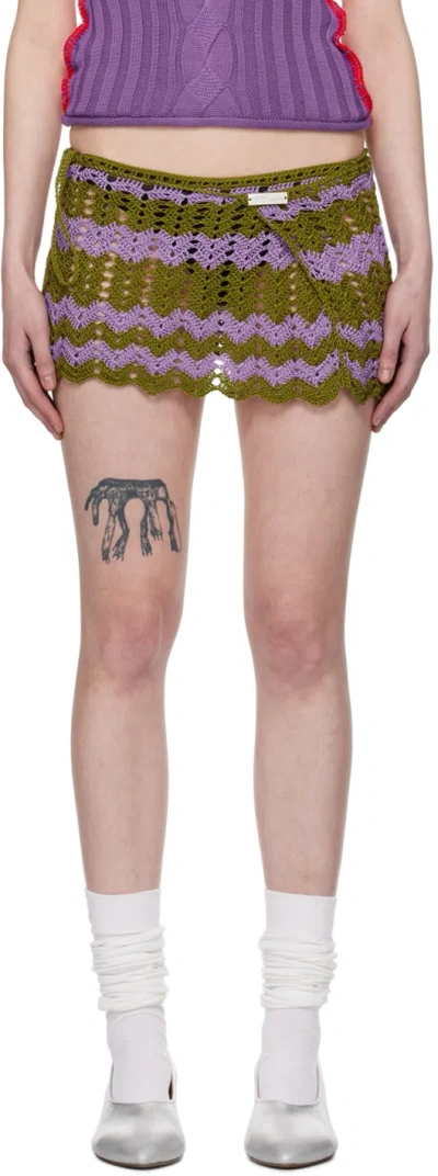 EDWARD CUMING KHAKI & PURPLE SCALLOPED MINISKIRT