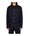 Edward Cuming Navy Knife Pleat Denim Jacket In Blue