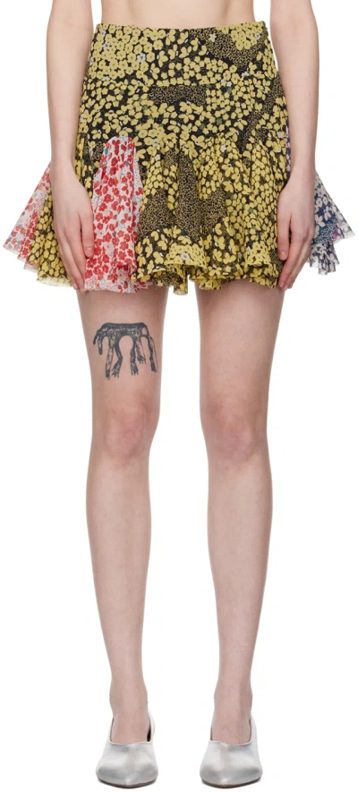 Edward Cuming Multicolor Godet Miniskirt In Black/yellow/red