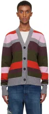 Edward Cuming Studious Cardigan In Red/ Plum/ Grey