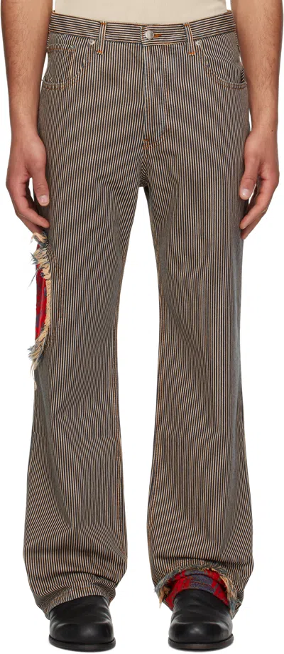 Edward Cuming Navy & Beige Jacquard Circle Window Jeans In Dirty Wash Navy Stri