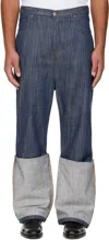 Edward Cuming Navy Turn-up Drop-down Jeans In Blue