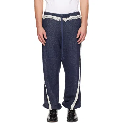 Edward Cuming Navy Twisted Track Pants In Indigo