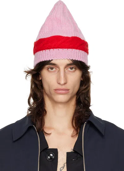 Edward Cuming Pink & Red Aaron Knit Beanie In Pink/ Red