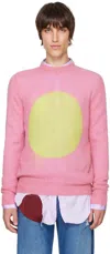Edward Cuming Pink Open Heart Sweater In Blush-lime/ Green