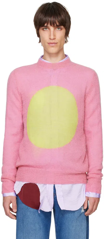 Edward Cuming Pink Open Heart Sweater In Blush-lime/ Green