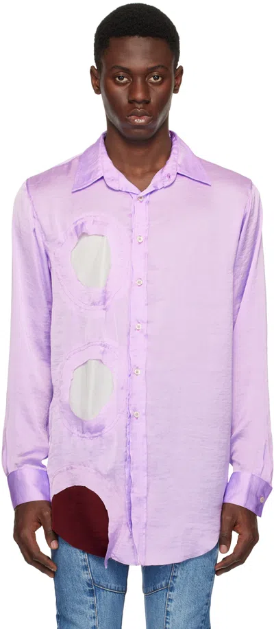 Edward Cuming Purple Cutout Shirt In Lilac/ White/ Burgun