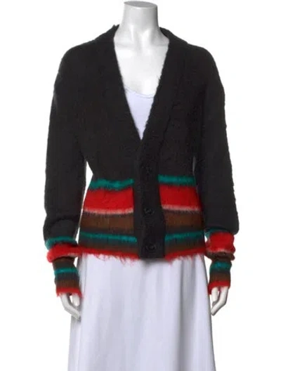 Pre-owned Edward Cuming Striped V-neck Top In Black