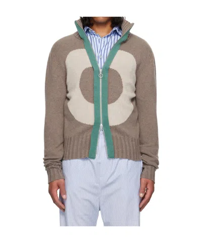 Edward Cuming Vortex Window Wool Blend Zip-up Sweater In Brown