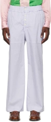 Edward Cuming White & Blue Raw Edge Trousers In Blue