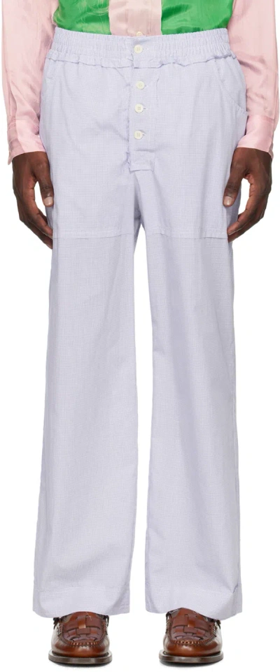 Edward Cuming White & Blue Raw Edge Trousers
