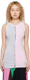 Edward Cuming White Ruched Tank Top In White/black/pink