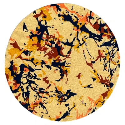 Pre-owned Edward Fields 1970's Large 9' Round "sam Francis" Style Exuberant Mutli-color Spatter Art Rug In Orange
