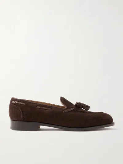 Edward Green Belgravia Leather-trimmed Suede Tasselled Loafers In Brown