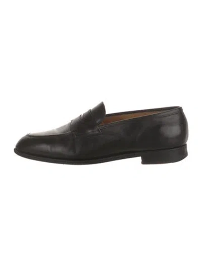 Pre-owned Edward Green Leather Lasercut Accents Dress Loafers In Black