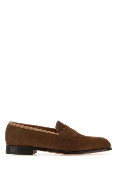 Edward Green Picadilly Suede Penny Loafers In Brown
