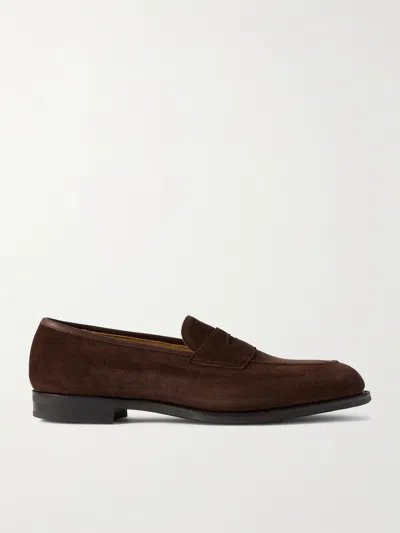 Edward Green Picadilly Suede Penny Loafers In Brown