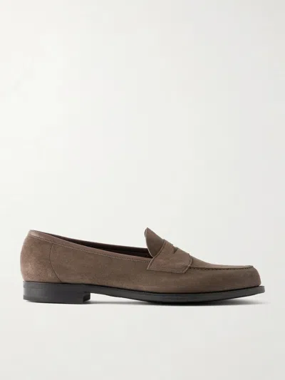Edward Green Pimlico Suede Penny Loafers In Brown