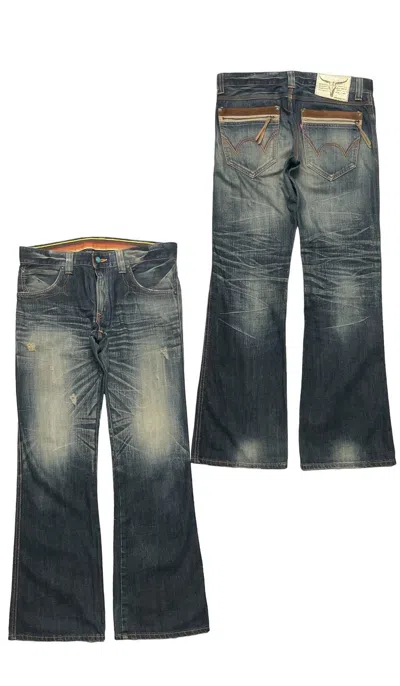 Pre-owned Edwin 2000s  Blue Trip Flare Pant Distressed