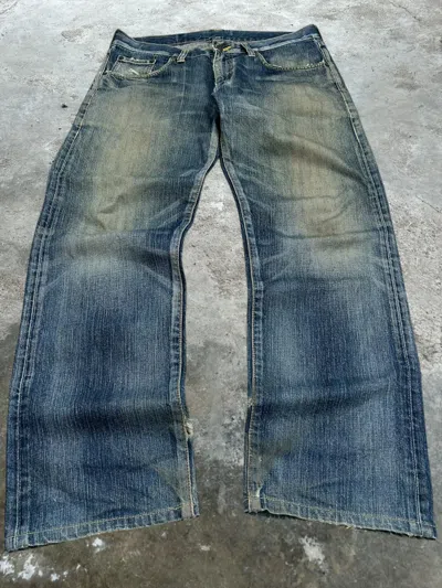 Pre-owned Edwin 503 Blue Trip Mud Washed Baggy Distressed Denim