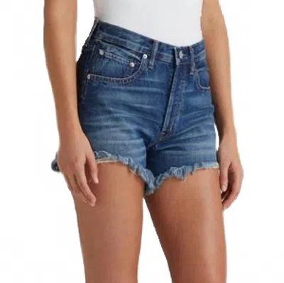 Edwin Cai Cutoff High Rise Short In Mad Love In Blue