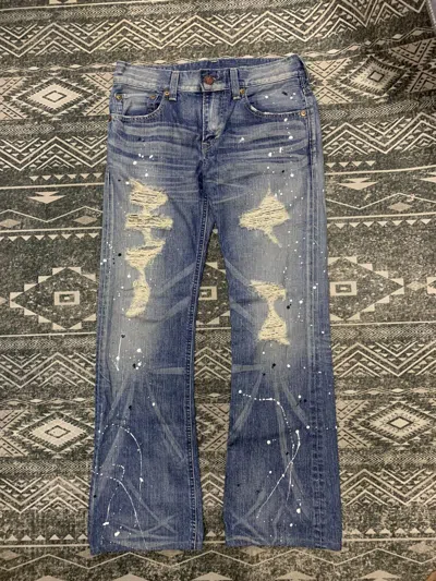 Pre-owned Edwin Flare 503 Blue Trip Distressed Splash Paint