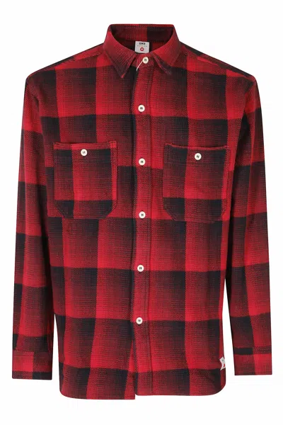 Edwin Red Black Reinforced Pocket Cotton Work Shirt In Multi