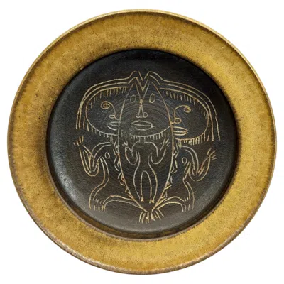 Pre-owned Edwin Scheier Edwin And Mary Scheier Hand Decorated "fertility" Low Bowl In Brown