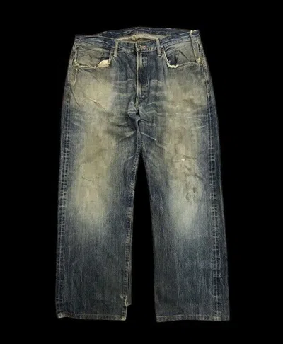 Pre-owned Edwin Wide Leg Rusty Damaged Distressed Selvedge Denim By  In Blue