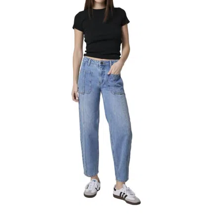 Edyson Alex Straight Taper Leg Front Patch Pocket Jeans In Medium Lelslo Wash In Orange